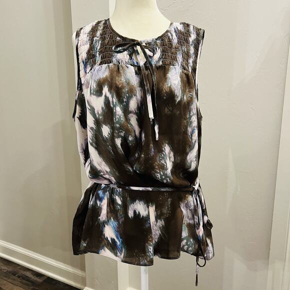 Simply Vera Vera Wang Tops - Simply Vera Vera Wang Size XL Brown Multi Color Smock Tie Neckline Blouse